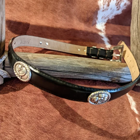 Studio Barse Black Leather Belt with Silver Conchos and Buckle - Picture 5 of 13